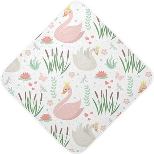 Pigsaly Dragonfly Butterfly Swan Hooded Baby Towel Lotus Grass Baby Bath Towel Unisex Soft Organic Cotton Washcloths Toddlers Shower Gifts for Boys Girls Newborn 35 x 35 in