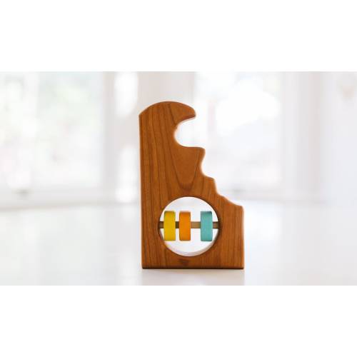 Delaware State Baby Rattle™ - Modern Wooden Baby Toy - Organic and Natural