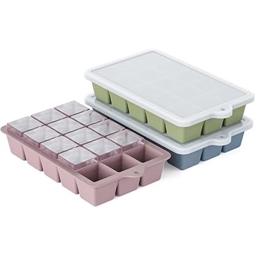 Ice Cube Tray for Freezer 3 Pack, HANCELANT Silicone Ice Cube Molds with Removable Lid for Whiskey, Baby Food, BPA Free, Easy Release(Blue+Green+Pink)