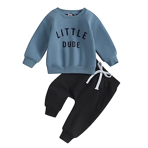Newborn Baby Boy Fall Clothes Long Sleeve Little Dude Print Sweatshirt Top Long Pants Set Cute Toddler Winter Outfit