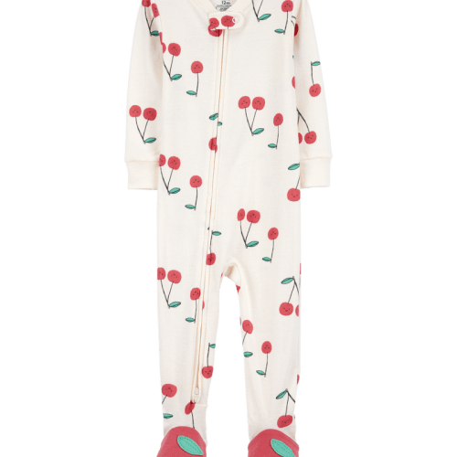White Baby Girl Cherry Print Snug Fit Cotton Footie 1-Piece Pyjamas - White | Carter’s Oshkosh Canada
