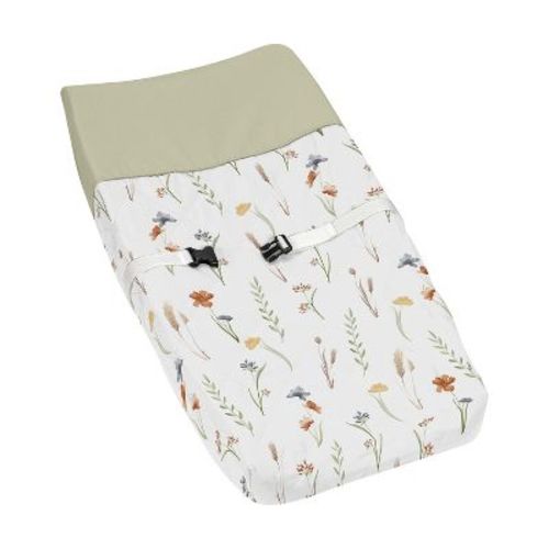 Sweet Jojo Designs Girl Changing Pad Cover Watercolor Floral Garden Green Blue And Orange
