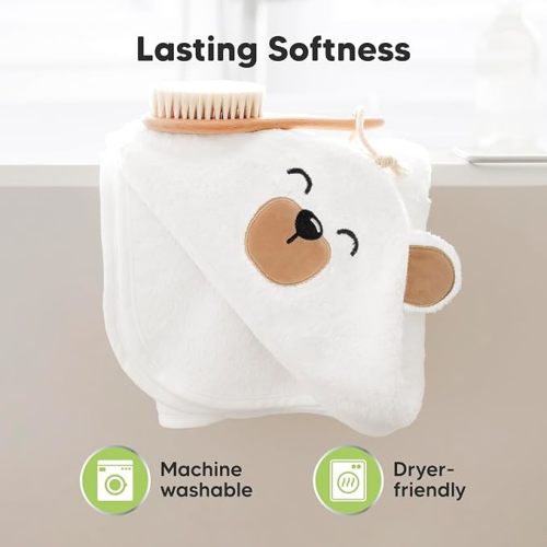 KeaBabies Baby Hooded Towel - Viscose from Bamboo, Large 35" x 35" - Absorbent, Soft, Safe for Sensitive Skin, Machine Washable - Grizzly - Regular