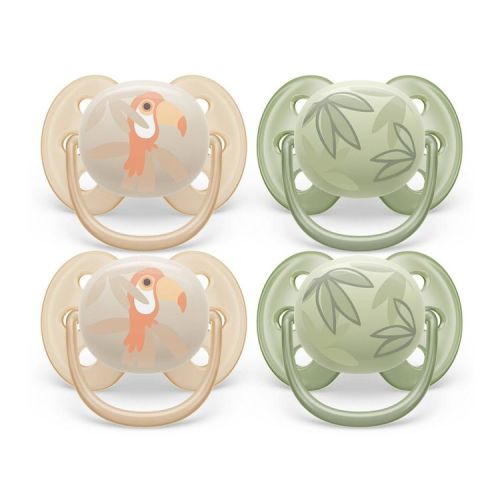Avent Philips Ultra Soft Pacifier 0-6 Months - Toucan/Green Leaves - 4pk