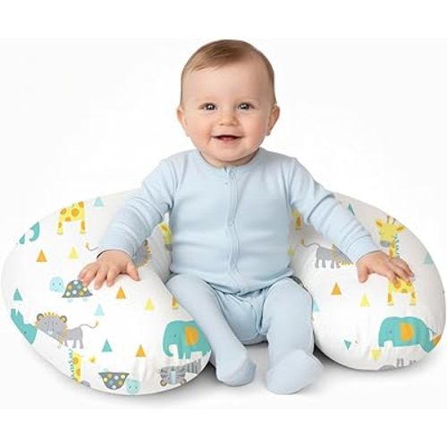 Little Grape Land Nursing Pillow for Breastfeeding, Soft and Supportive Breastfeeding Pillow for Mom and Baby, Cute Feeding Pillow with Removable Cover for 0–12 Months(Animal)