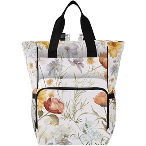 SPRIPORT Wildflower Diaper Bag Backpack for Baby Boys Girls Multifunction Travel Tote with Stroller Straps & Bottle Storage Maternity Baby Changing Bags for Traveling Shopping Hiking Moms Dads