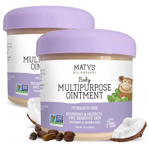 Matys Multipurpose Baby Ointment, All Over Gentle Skin Protection for Newborns & Up, Soothes Dry Irritated Skin, Diaper Area, Dry Scalp, Drool Irritation, Petroleum Free, 2 Pack, 10 oz each tub