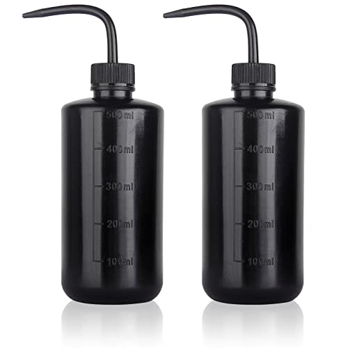 Melphoe Tattoo Wash Bottle Squeeze, 2Pcs 500ml Squirt Bottle Succulent Watering Can, Safety Rinse, Lab Washing, Tattoo Supplies, Lash Water Squeezer, Black