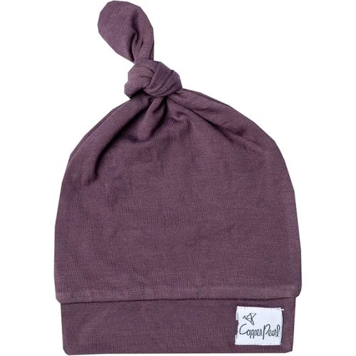 Copper Pearl Baby Beanie Hat Top Knot Stretchy Soft Plum