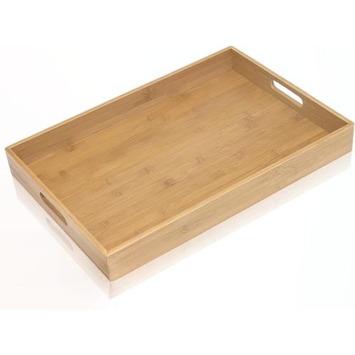 Serving Tray with Handles, Bamboo Breakfast Tray Wooden Trays Decorative Serving Platter for Eating, Working, Storing, Used in Bedroom, Kitchen, Living Room, Bathroom, Hospital and Outdoors