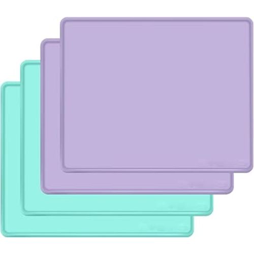 Large Silicone Placemats for Kids Toddlers Baby, KVK 20"x16" Waterproof Placemats for Dining Table, Non Slip, Food Grade Silicone, Dishwasher Safe, 2 Pack (2xWathet 2xPurple, 20"x16")