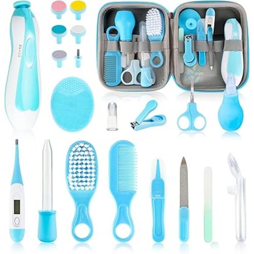 Baby Healthcare and Grooming Kit, 21pcs Baby Electric Nail Trimmer Set Newborn Nursery Health Care Set for Newborn Infant Toddlers Baby Boys Girls Kids Haircut Tools (21 Kits Blue)