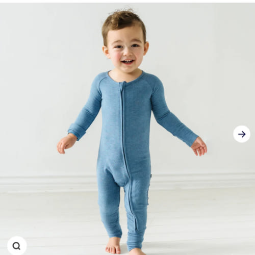 Heather Blue Ribbed Zippy - Little Sleepies