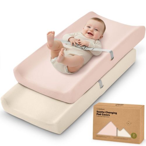 KeaBabies 2pk Soothe Changing Pad Covers for Girl, Boy, Organic Soft Cotton Contoured Diaper Changing Table Pad Covers (Cameo)