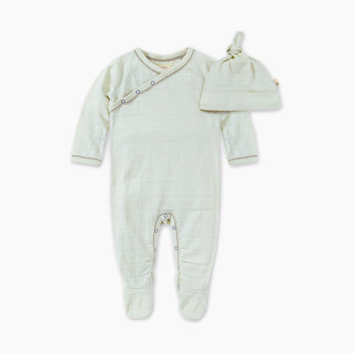 0-3 Burt's Bees Baby Dotted Jacquard Stripe Jumpsuit & Knot Top Hat Set -