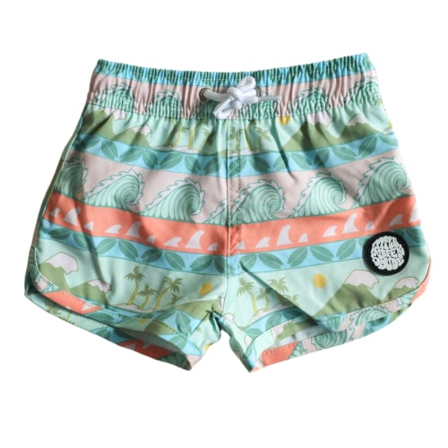 Tropical Paradise Little Surfer Dude Swim Trunks
