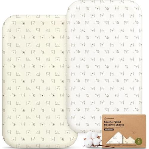 2-Pack Organic Bassinet Sheets for Boys, Girls - 100% Cotton Rectangle Baby Bassinet Mattress Sheets Compatible with Baby Delight Dreamer Bedside Sleeper 32"x21", Soft & Breathable (Bumble Bear)