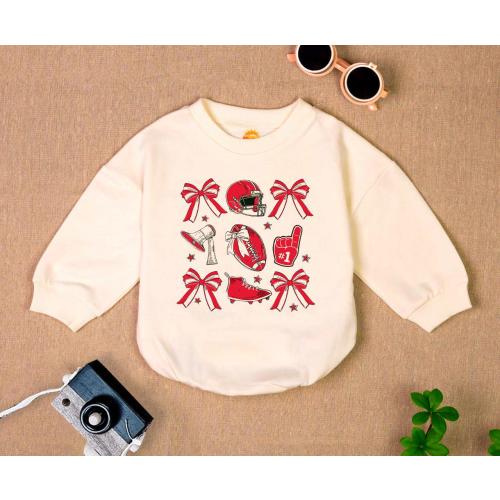 Coquette Football Romper Sweatshirt, Retro Game Day Baby Clothes,Football Bow Baby Romper, Cute Baby Gift, Football Baby Gift ,Romper Bubble