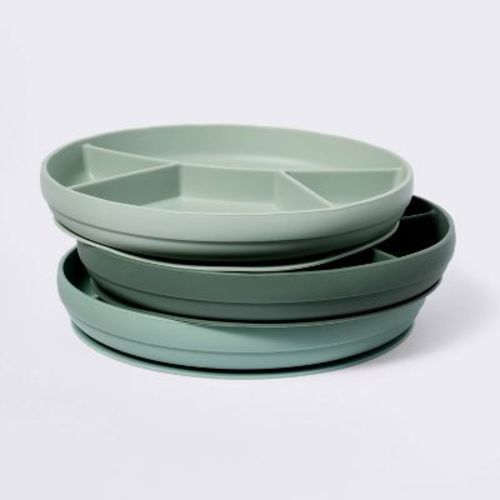 Silicone Suction Divided Plates - 3pk - Green - Cloud Island™