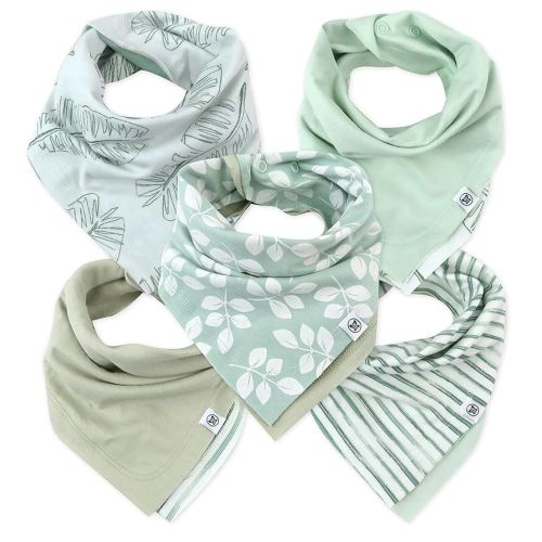 HonestBaby Boys Organic Cotton Bandana Drool Bib Multipack, 5-Pack Jumbo Leaf Sage, One Size