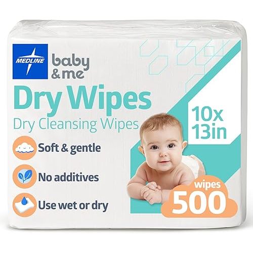 Medline Babysoft For Sensitive Skin Disposable Dry Cleansing Cloths, (Case of 500)