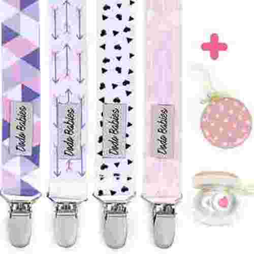 Dodo Babies Newborn Keeper Set - 4 Pacifier Clips + Case, Universal Holder, Teething Toy, Soothie, Baby Shower Gift