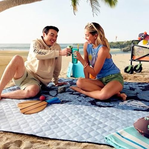Quiksilver Sand-Free Beach Mat – Large Water-Resistant Outdoor Picnic Blanket, Lightweight Foldable Mat for Beach, Camping, Park, or Travel – Fits 4-6 People, Quick-Dry, Durable
