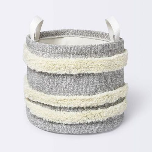 Tufted Canvas Round Storage Bin - Cloud Island™ Medium Gray/Cream