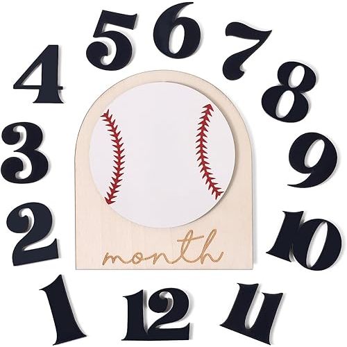 3D Baby Monthly Milestone Card Signs Wooden Baseball Monthly Milestone Discs from Newborn to 12th, Baby Announcement Sign for Baby Shower Photo Props First Birthday Photography Decorations