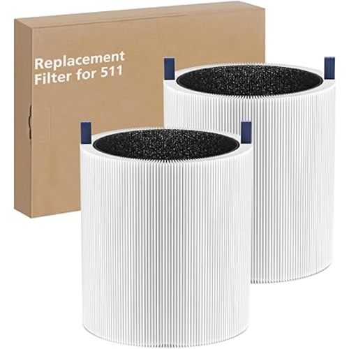 2-pack 511 Replacement Filter, Compatible with Blue Air Blue Pure 511 Air Purifier, True H13 HEPA Filters, and Activated Carbon Filter