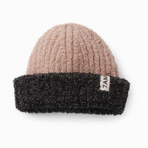 7AM Enfant Fuzzy 2-Tone Ribbed Beanie - Pecan, Black Melange, 0-6 M