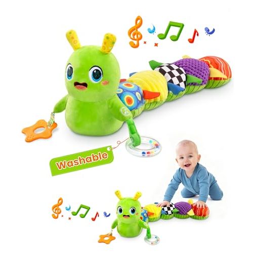 Baby Toys 0-6 Months, Washable Baby Musical Caterpillar Toys with 10 Children's Songs,Rattles,Teething Toys,Suitable for 0-6, 6-12 Months Infant Tummy Time Toy,Newborn Baby Boy&Gril Toy(Green)