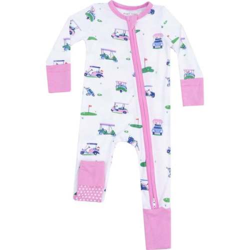 2 Way Zipper Romper - Vintage Golf Carts, Pink - Angel Dear | Maisonette