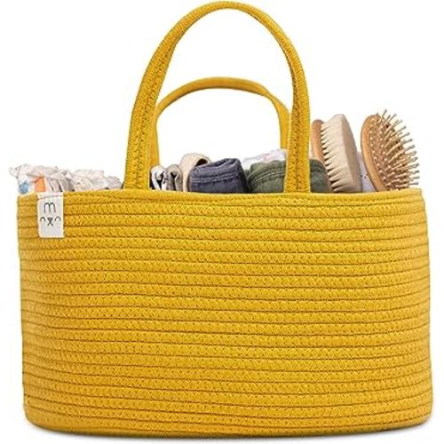 Natemia Cotton Rope Diaper Caddy - Versatile Nursery Basket with Storage Bin for Diapers and Newborn Baby Essentials, Portable Car Organizer, Perfect Baby Shower Present