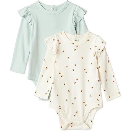 Amazon Essentials Baby Girls' Long-Sleeved Ruffle Bodysuits
