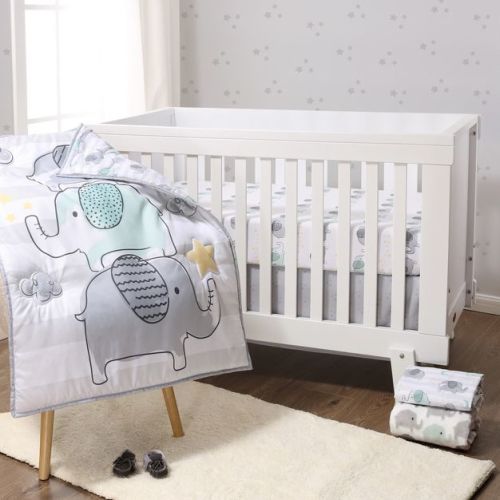 The Peanutshell 5-piece Elephant Dreams Baby Crib Bedding Set For Boys And Girls With Extra Sheet, Quilt And Blanket
