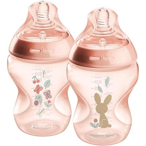 Tommee Tippee Natural Start Anti-Colic BPA Free Baby Bottles, 9oz, Newborn 0+ Months, Slow Flow Breast-Like Nipple, Designed for Seamless Transitions Between Bottle and Breast, Pink, Pack of 2