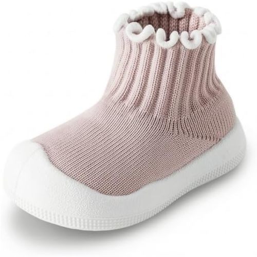 EUFANCE Baby Girl Sock Shoes Toddler Ruffle Walking Shoes Infant Non-Slip Slippers Soft Rubber Sole Sneakers Lightweight Breathable Barefoot Shoes