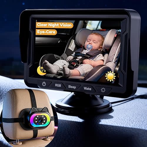 Baby Car Camera with Adjustable Light: Clear 940nm Eye-Care Night Vision Auto Switching - 3 Mins Easy Setup 150° Wide Angle Car Seat Camera for Full Baby View