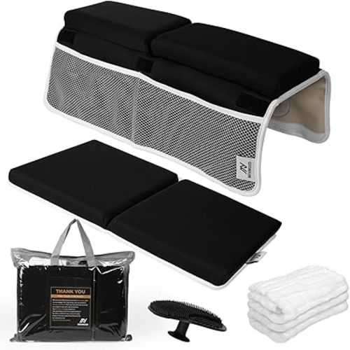 Baby Bath Kneeler and Elbow Rest Pad Set | Extra Thick Padding, Non-Slip, Machine Washable, Odorless - Includes Baby Bath Accessories in a Gift Ready Tote Bag - Baby & Toddler Bath Essentials