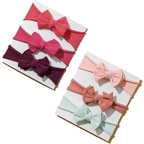 6pcs Nylon Headbands for Girls: Stretchy Knot Hair Bows, Double Layer Elastic Hairbands for Newborn, Infant, Toddler, Kids