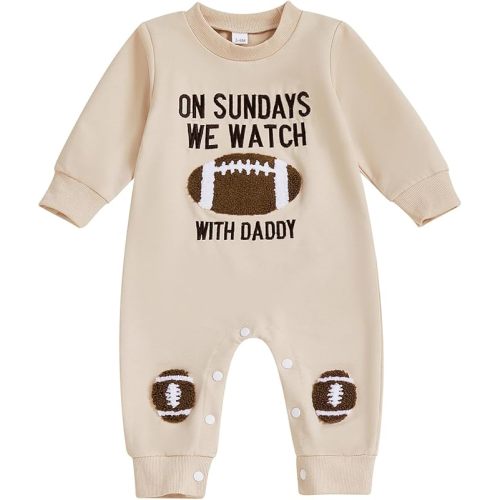 Honganda Infant Baby Boys Girls Football Season Jumpsuit Watch Football with Daddy Funny Romper Playsuit Sweatshirt