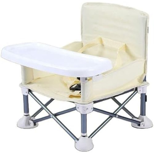 Portable Baby Chair with Removable Tray – Folding Booster Seat for Toddlers 6 Months to 3 Years, Lightweight Travel Highchair for Camping, Beach, Outdoor & Dining Table Use Beige (Beige)