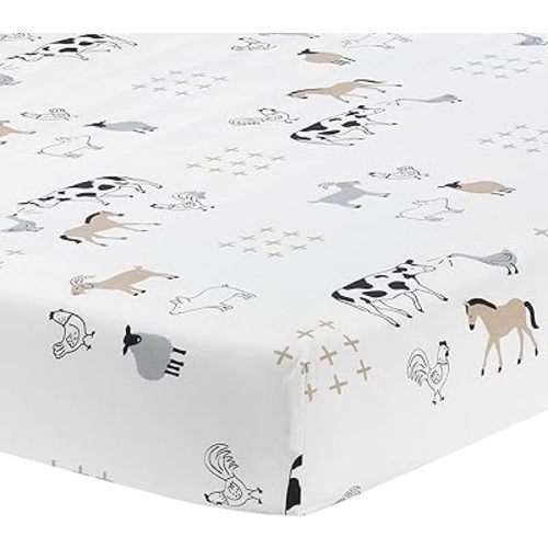 Lambs & Ivy Baby Farm Animals 100% Cotton Fitted Crib Sheet - White