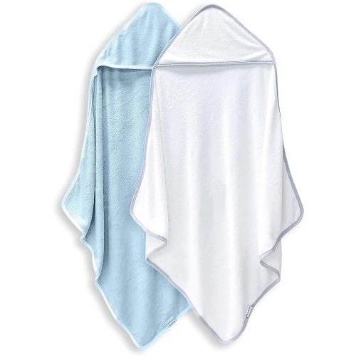 2 Pack Baby Bath Towel - Rayon Made from Bamboo, Ultra Soft Hooded Towels for Babies,Toddler,Infant - Newborn Essential -Perfect Baby Registry Gifts for Boy Girl - Blue and White
