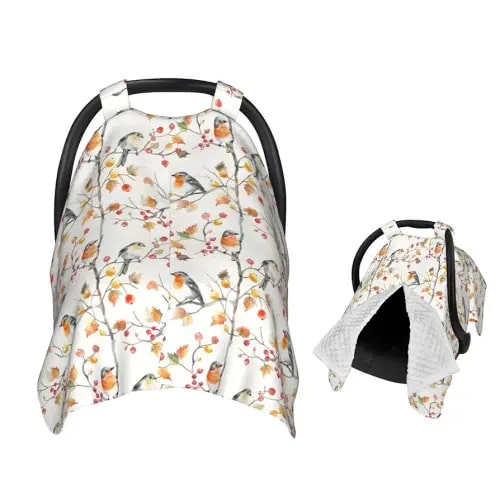 Fall Leaf Bird Tree Branch Baby Car Seat Canopy Nursing Cover for Newborn Car Seat Breastfeeding Covers Blanket Newborn Shower Gift