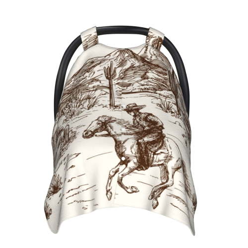 Car Seat Cover Baby, Western Desert Cowboys3 Baby Car Seat Cover for Baby Boys Girls Newborn , Infant Car Seat Canopy Cover Nursing Breastfeeding Cover Warm Blanket