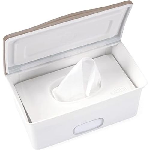 Ubbi Baby Wipes Dispenser with Weighted Plate and Secure Seal, Nursery and Baby Registry Essential to Keep Wipes Fresh, Taupe