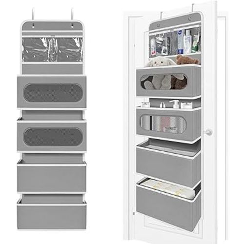 Over The Door Organizer, Door Hanging Organizer with 2 Small PVC and 4 Large Pockets Behind The Door Storage Organizer for Nursery Closet Cabinet Baby Storage Diapers Cosmetics, Toys, Sundrie