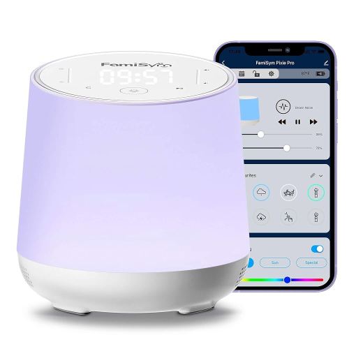 FamiSym White Noise Machine for Baby & Kids, Nursery Night Light & Alarm Clock, Dimmable Clock & Temperature Display, 34 Soothing Sounds, Toddler Sleep Trainer